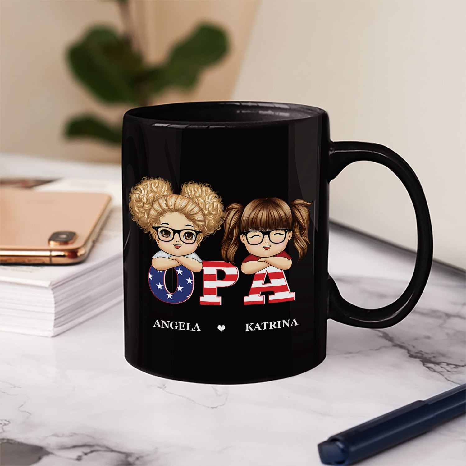 Stars And Stripes Papa Title - Birthday, Loving Gift For Dad, Father, Papa, Grandpa, Grandfather - Personalized Custom Black Mug
