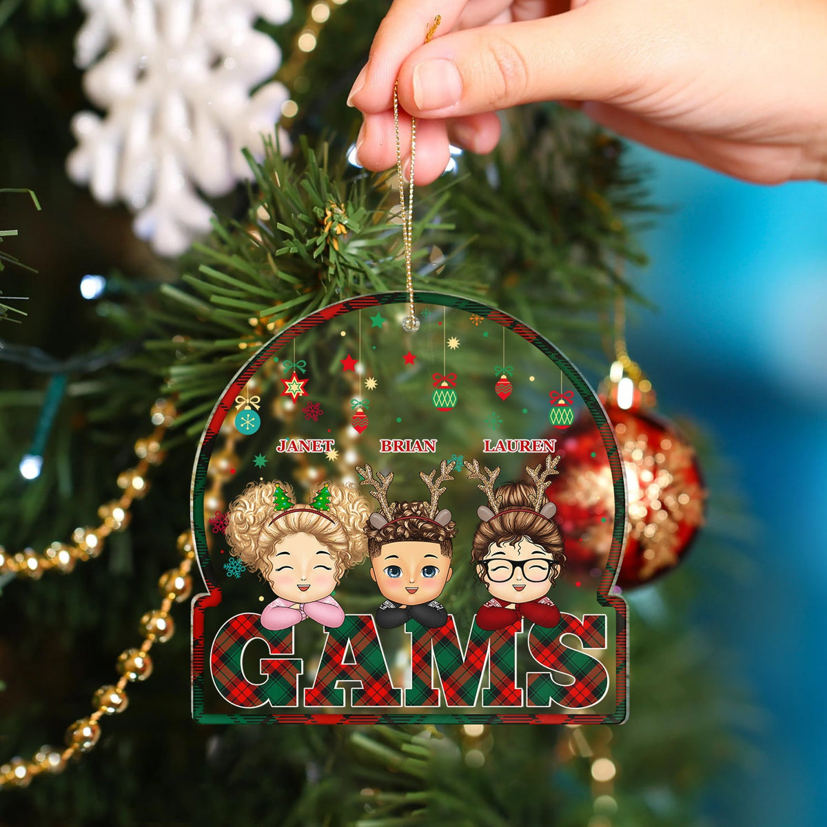 Red & Green Plaid Title - Christmas, Birthday, Loving Gift For Dad, Mom, Papa, Nana, Grandpa, Grandma - Personalized Custom Shaped Acrylic Ornament