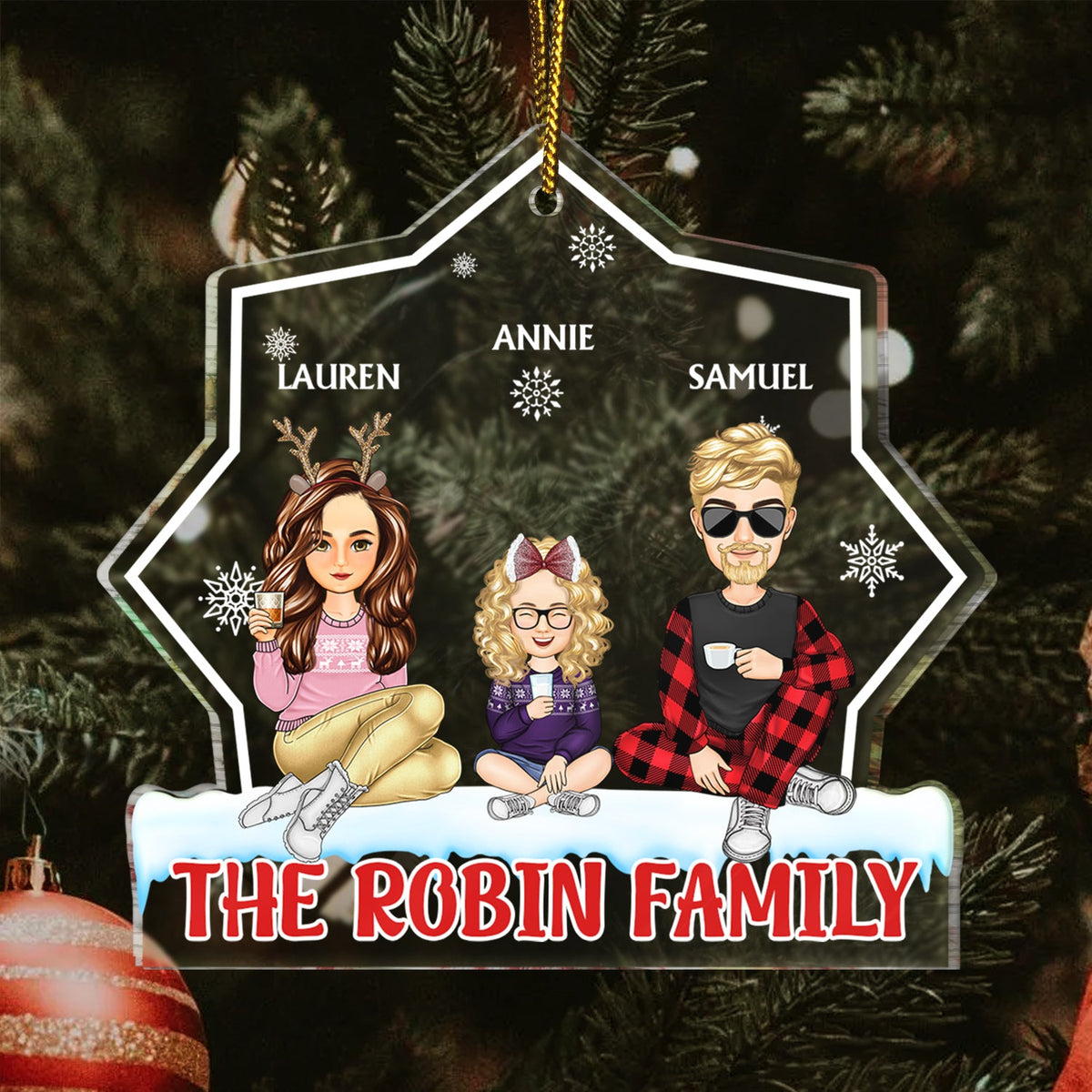 Cartoon Style - Christmas Gift For Family, Friends - Personalized Custom Shaped Acrylic Ornament