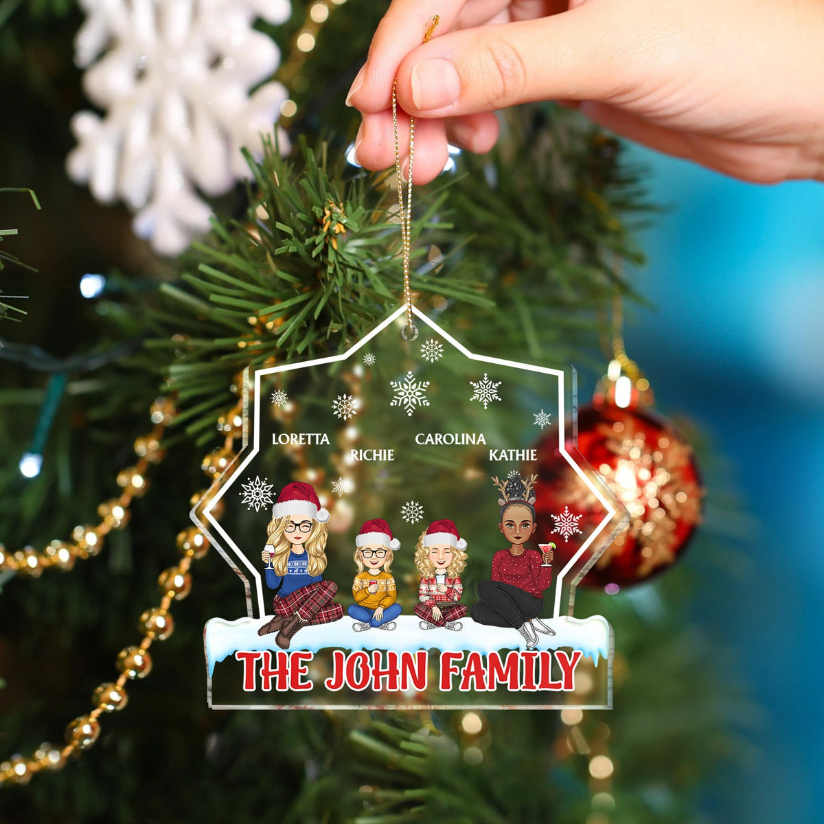Cartoon Style - Christmas Gift For Family, Friends - Personalized Custom Shaped Acrylic Ornament