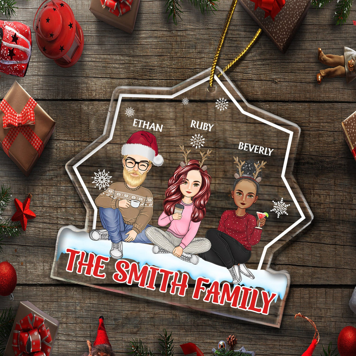 Cartoon Style - Christmas Gift For Family, Friends - Personalized Custom Shaped Acrylic Ornament
