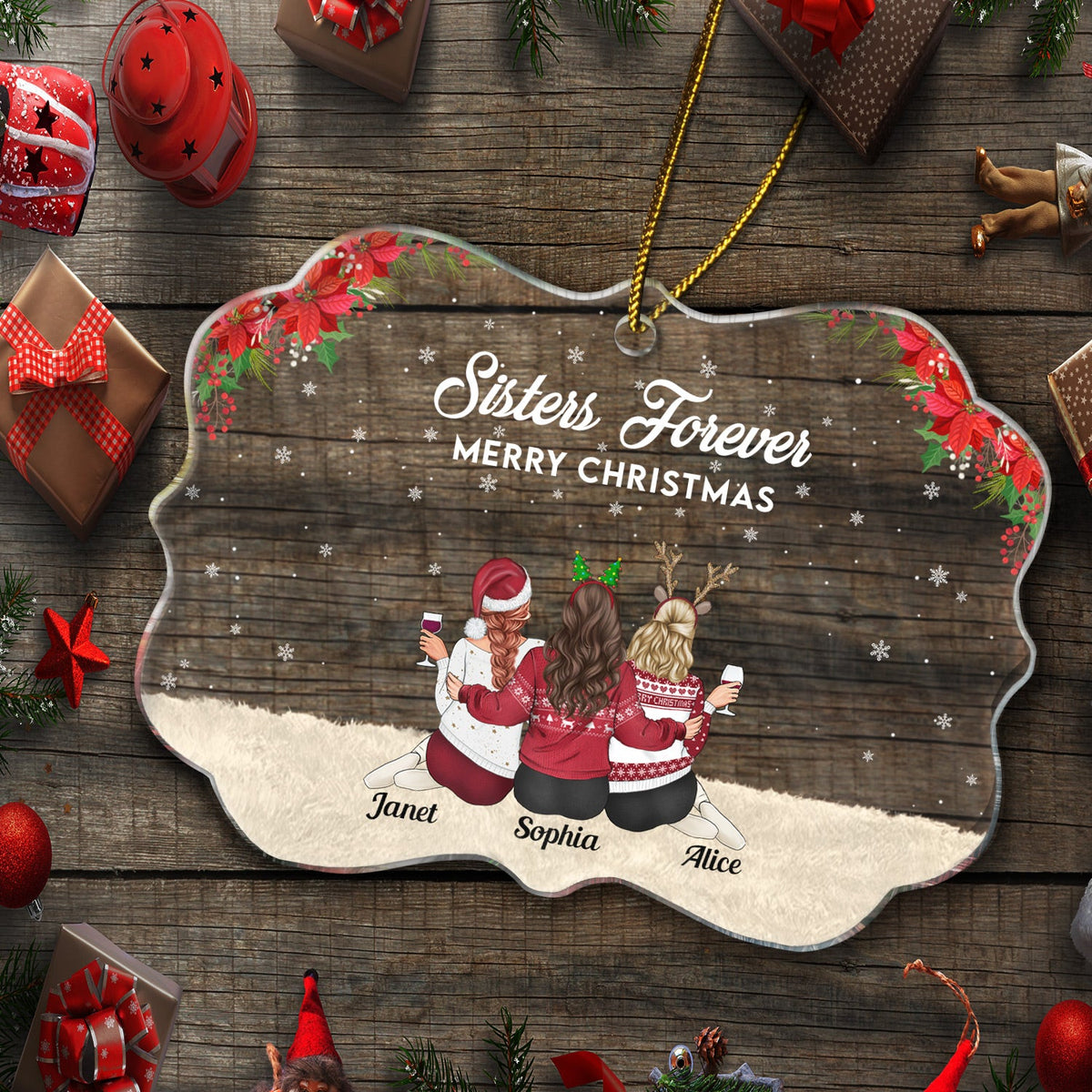 Here's To Another Year Of Bonding Over Alcohol - Gift For Bestie, Sister, Women - Personalized Medallion Acrylic Ornament