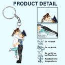 Cartoon Side View Couple Kissing Job - Loving, Anniversary Gift For Spouse, Husband, Wife - Personalized Cutout Acrylic Keychain