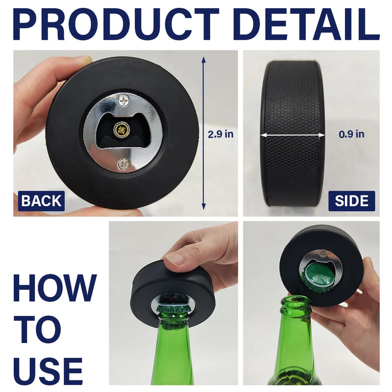 Gift For Father,New Dad,Non-Eng,Icon,Adorable - Our First Father's Day Together - Personalized Hockey Puck Bottle Opener