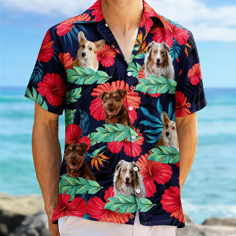 Custom Photo Human And Pet Faces - Gift For Men, Women, Dog And Cat Lovers - Personalized Hawaiian Shirt