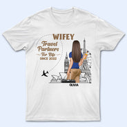 Travel Couple Hubby Wifey Partners For Life - Gift For Couples - Personalized Custom T Shirt