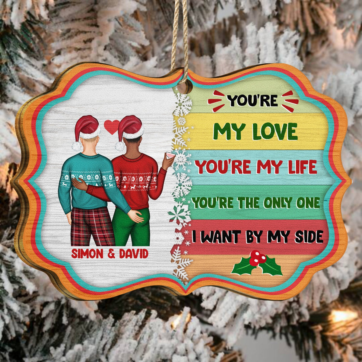 Christmas Couple You're My Love You're My Life - Gift For Couples - Personalized Medallion Wooden Ornament