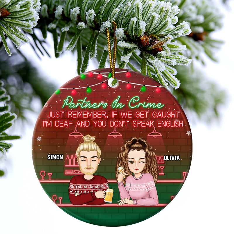 Christmas Bestie Partners In Crime - Gift For Bestie - Personalized Circle Ceramic Ornament