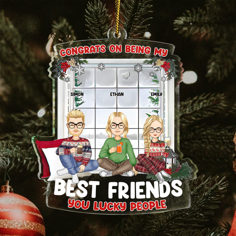 Christmas Cartoon Window Congrats On Being My Bestie - Gift For Bestie - Personalized Custom Shaped Acrylic Ornament