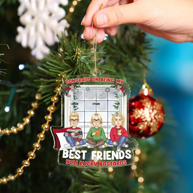 Christmas Cartoon Window Congrats On Being My Bestie - Gift For Bestie - Personalized Custom Shaped Acrylic Ornament