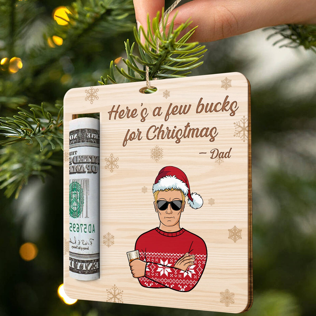 Few Bucks For Christmas - Decoration For Parents And Grandparents - Personalized Wooden Cutout Ornament, Money Holder Ornament
