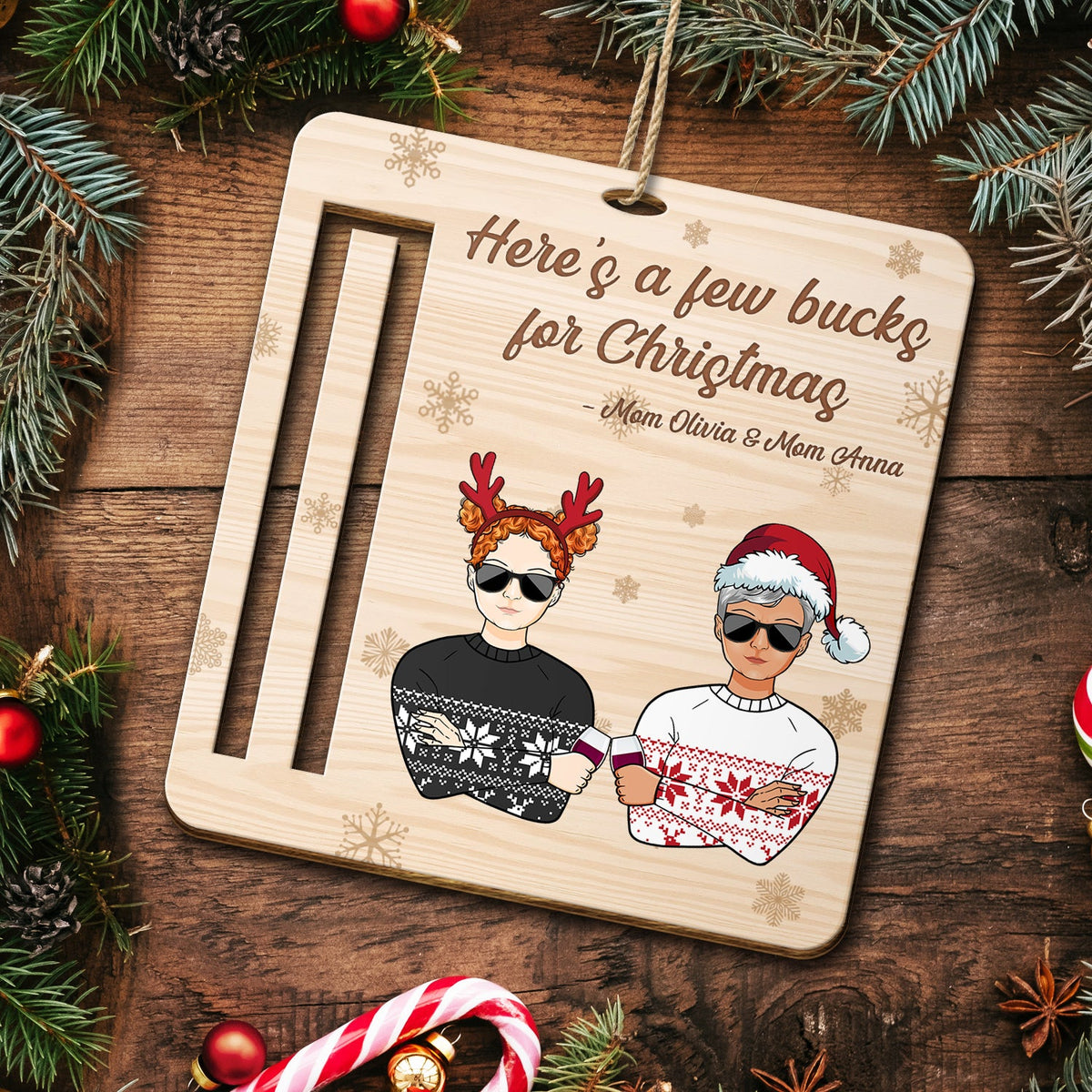 Few Bucks For Christmas - Decoration For Parents And Grandparents - Personalized Wooden Cutout Ornament, Money Holder Ornament
