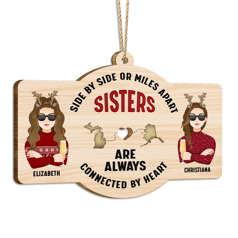 Side By Side - Christmas Gift For Siblings And Best Friends - Personalized Wooden Cutout Ornament