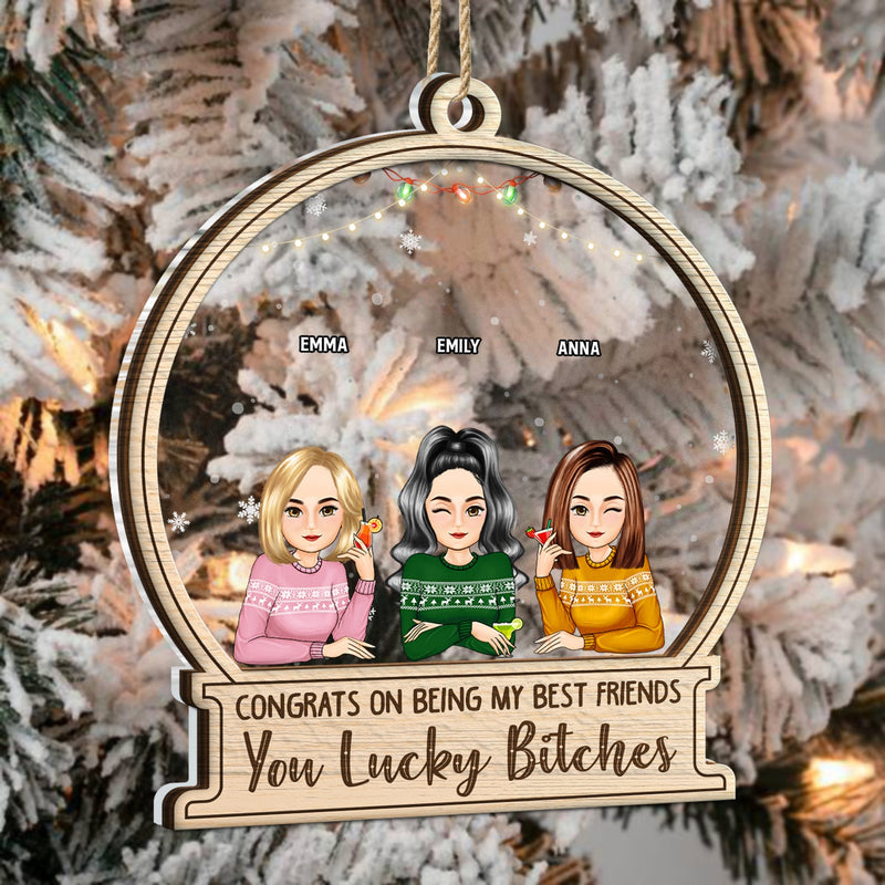 Christmas Congrats On Being My Besties Cartoon Drinking - Gift For Bestie - Personalized 2-Layered Mix Ornament