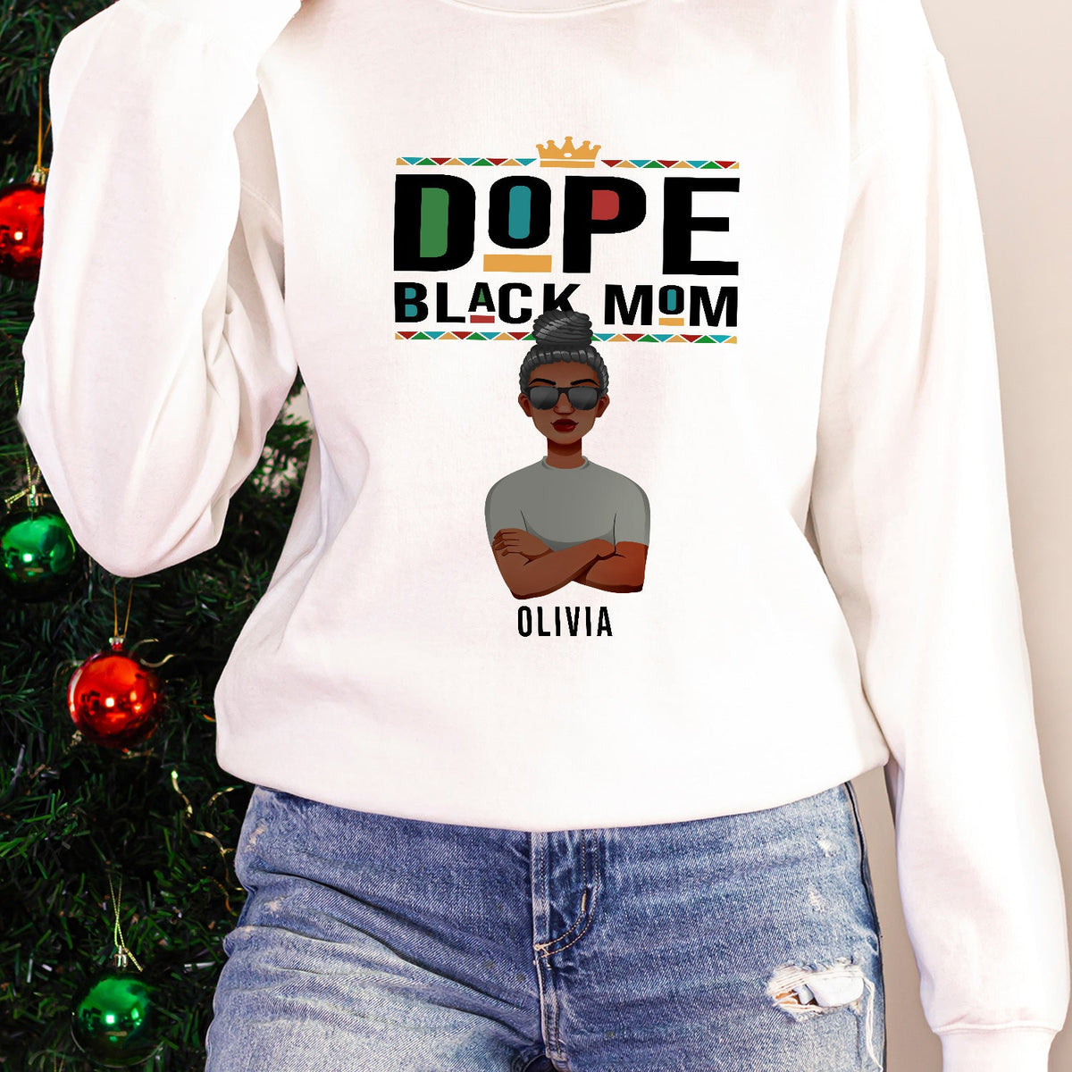Dope Black Mom - Gift For Black Mom - Personalized Unisex Sweatshirt With Design On Sleeve