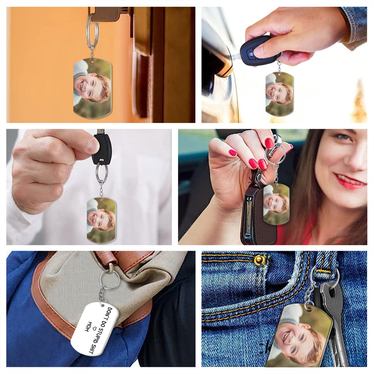 Custom Photo Don't Do Stupid - Gift From Mother, Father To Kids - Personalized Aluminum Keychain