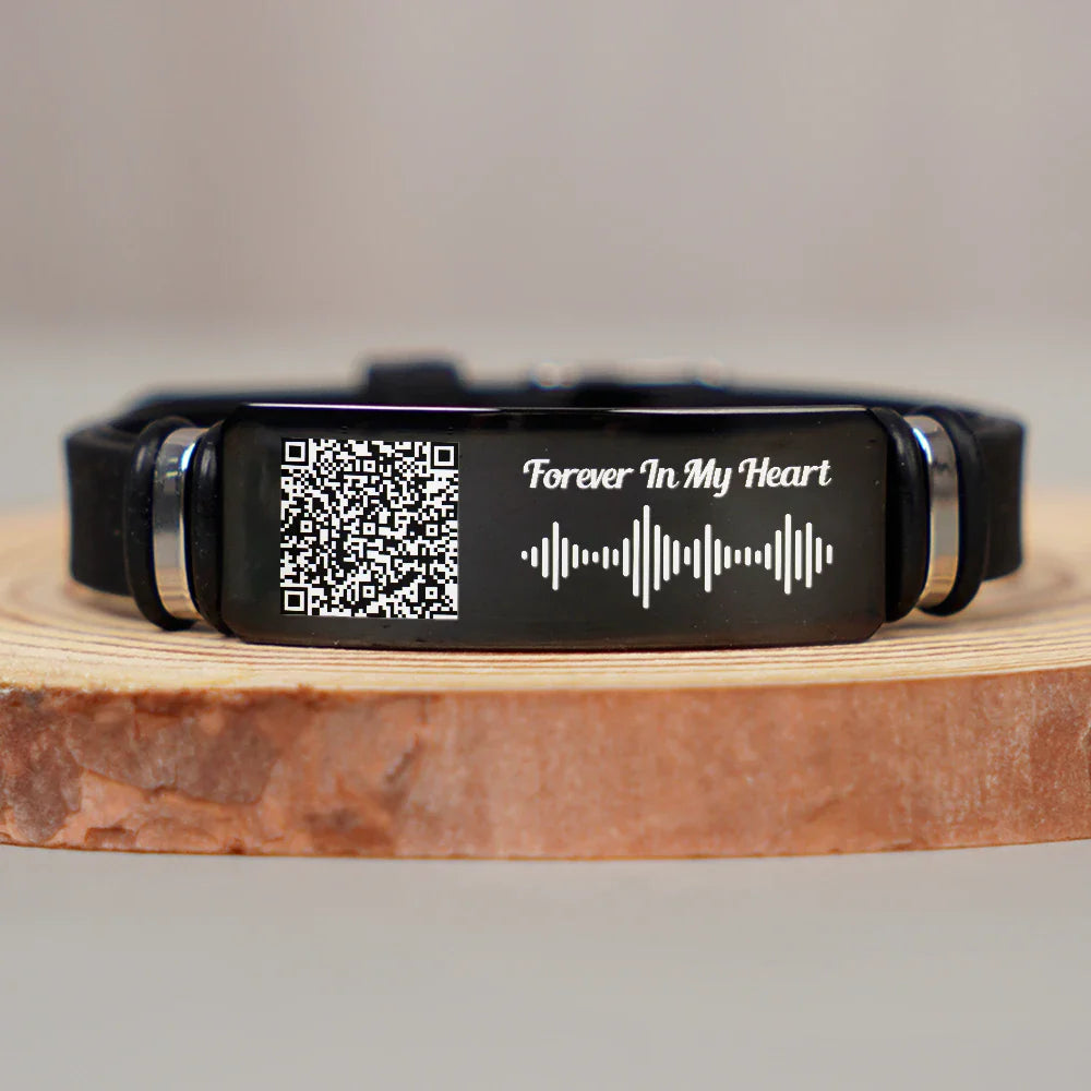 Memorial Voice Recording QR Code Forever In My Heart - Personalized Wristband Bracelet