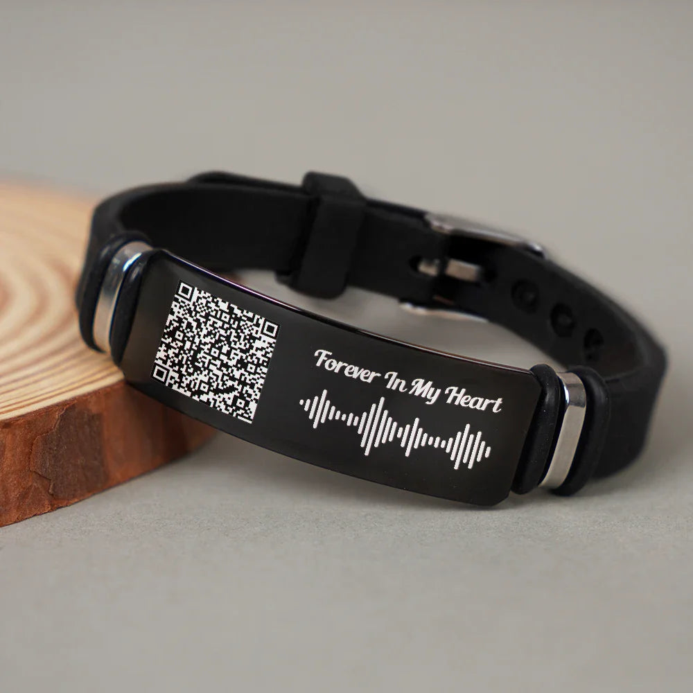 Memorial Voice Recording QR Code Forever In My Heart - Personalized Wristband Bracelet