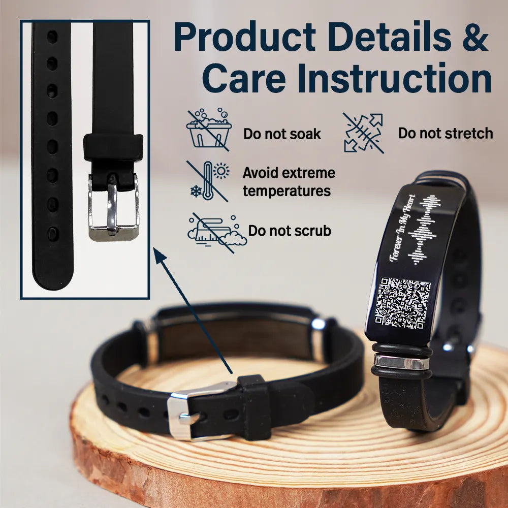 Memorial Voice Recording QR Code Forever In My Heart - Personalized Wristband Bracelet
