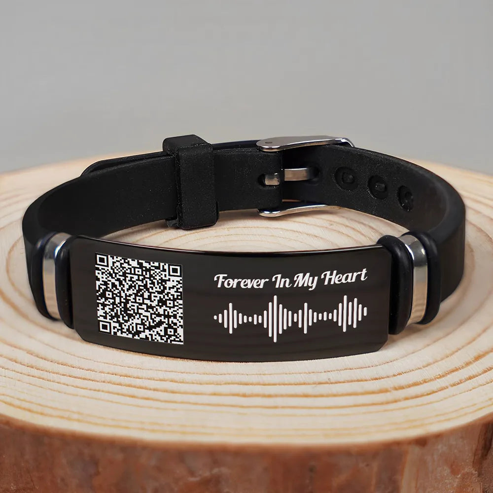 Memorial Voice Recording QR Code Forever In My Heart - Personalized Wristband Bracelet