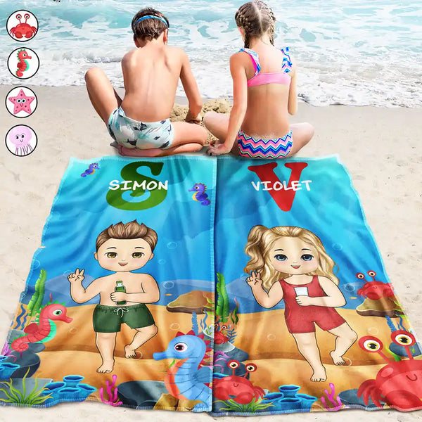 Alphabet Name Kid Summer Beach Pool - Personalized Beach Towel