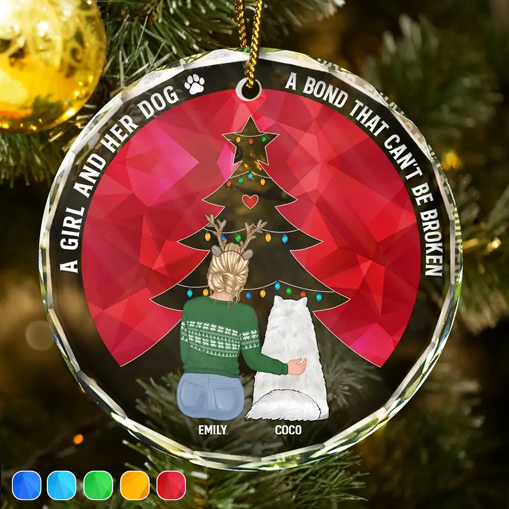 Dog A Bond That Can't Be Broken - Personalized Circle Glass Ornament