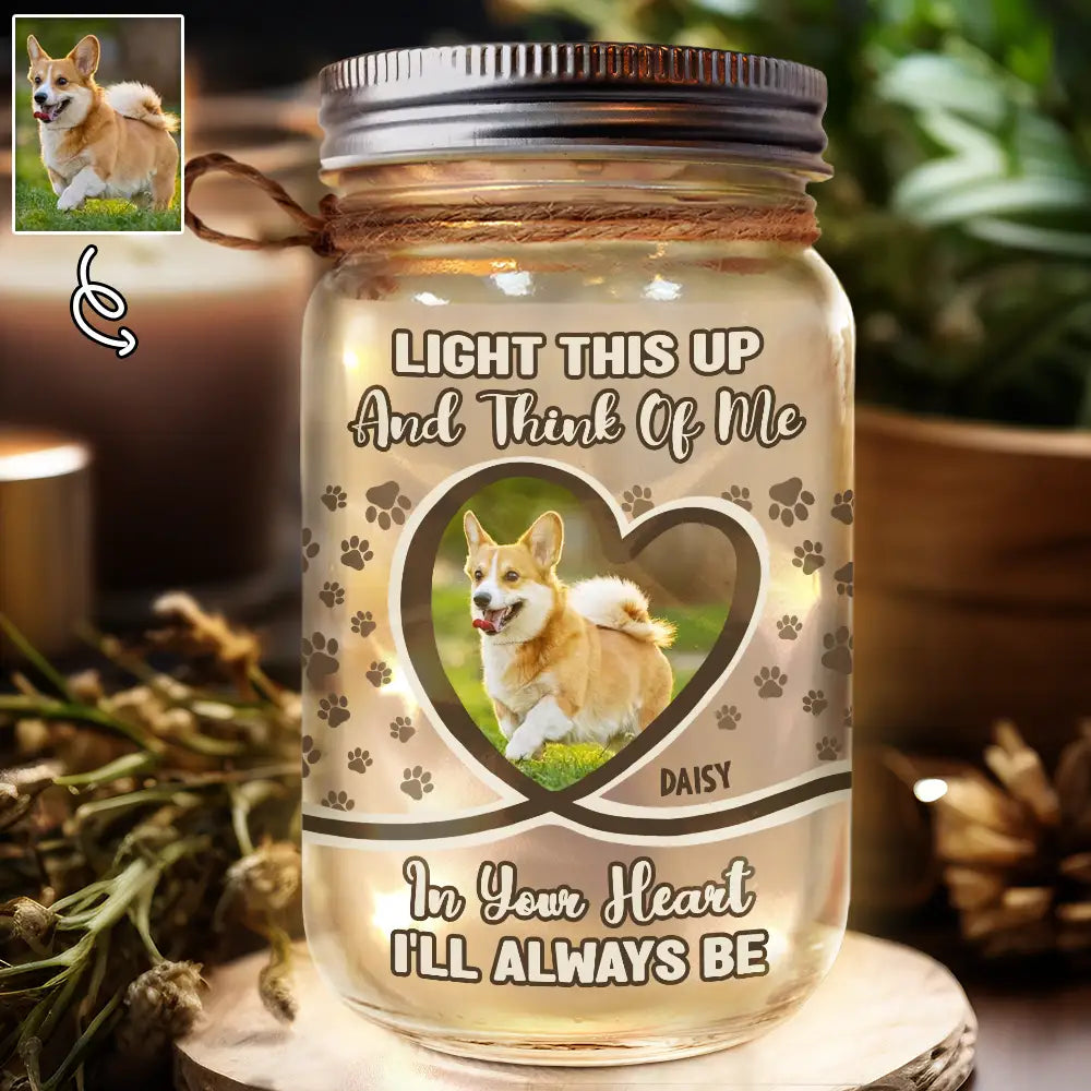 Custom Photo Light This Up And Think Of Me - Personalized Mason Jar Light
