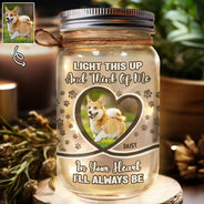 Custom Photo,Pet Lovers,Sad,Memorial - Custom Photo Light This Up And Think Of Me - Personalized Mason Jar Light