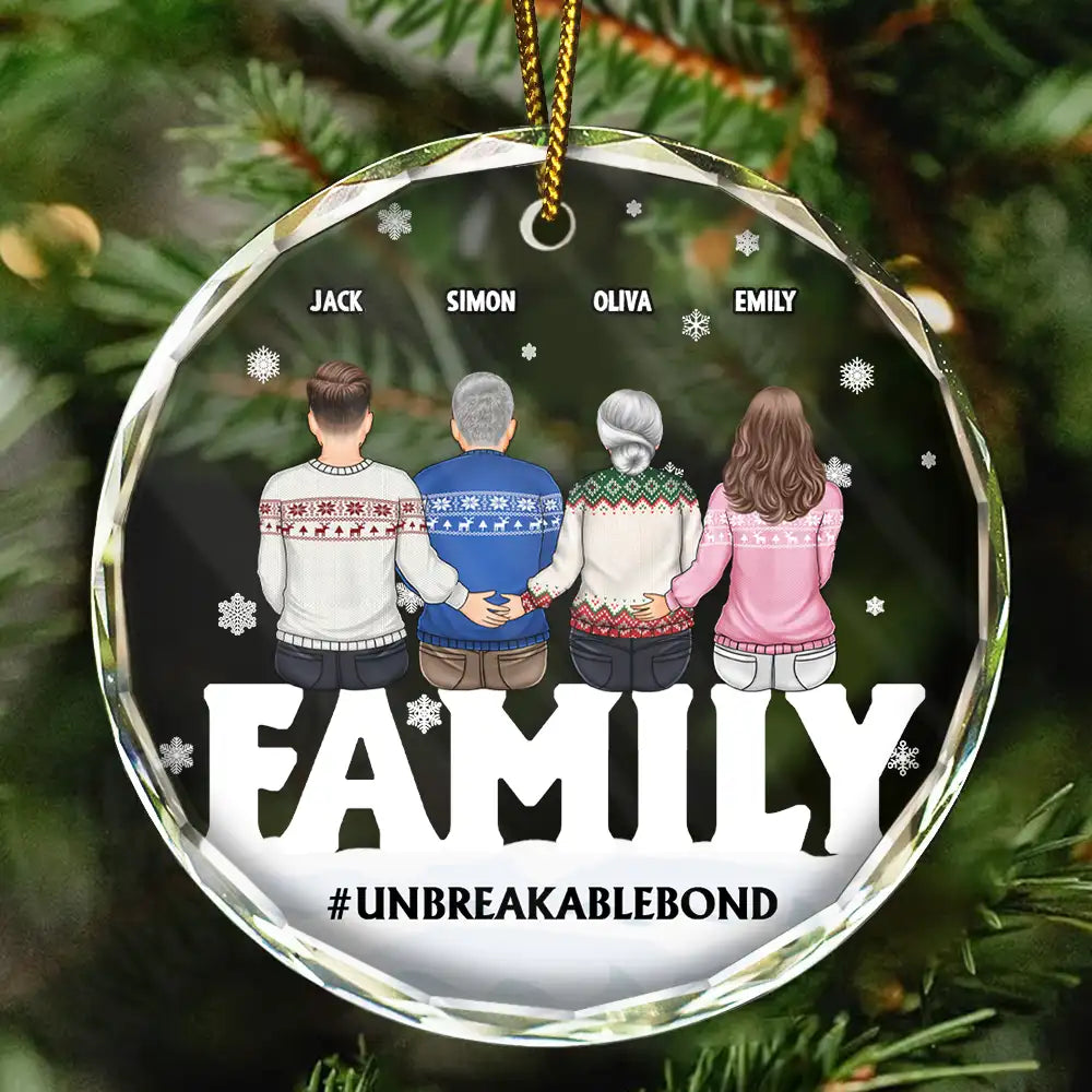 Family Forever Unbreakable Bond Christmas - Personalized Circle Glass Ornament