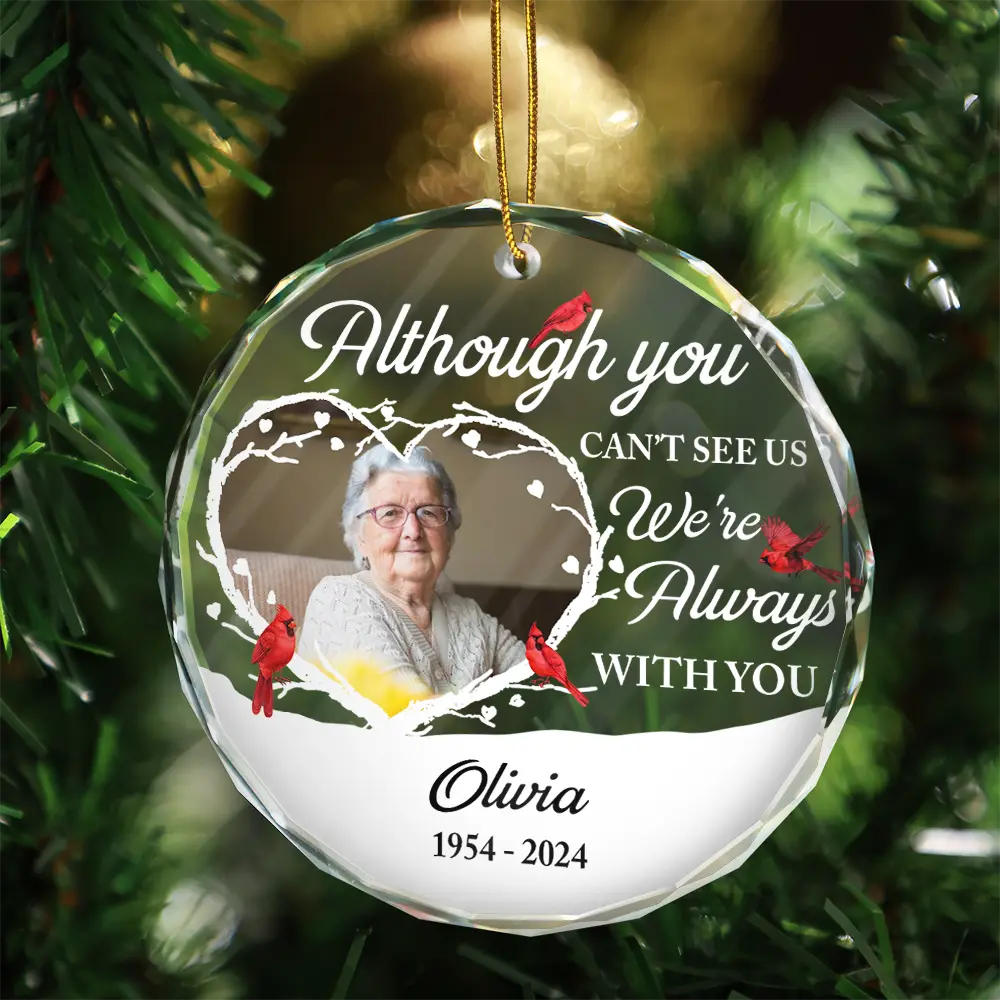 Christmas,Memorial,Sad,Custom Photo - Custom Photo Forever In My Heart Christmas - Personalized Circle Glass Ornament