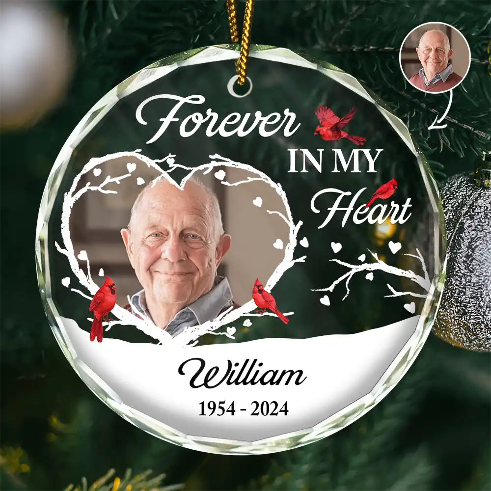 Custom Photo Forever In My Heart Christmas - Personalized Circle Glass Ornament