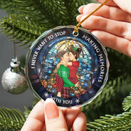 Christmas,Gift For Couples,Gift For Husband,Gift For Wife,Gift For Boyfriend,Gift For Girlfriend,Happy - Christmas Couple Kissing Stained Glass Making Memories - Personalized Circle Glass Ornament