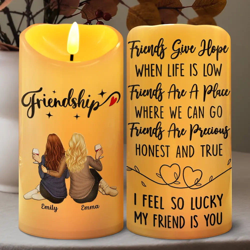 Gift For Bestie,Happy - I Feel So Lucky My Friend Is You - Personalized Flameless LED Candle