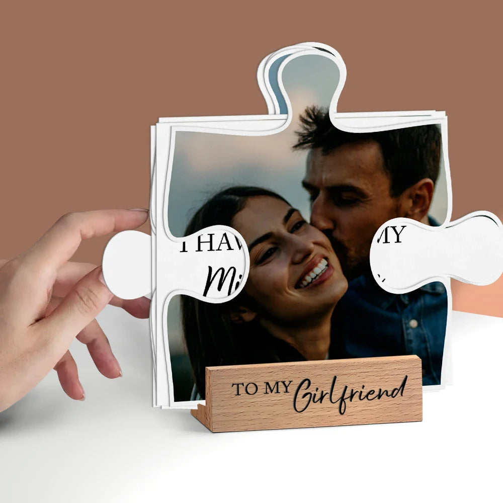Gift For Couples, Gift For Husband, Gift For Wife, Gift For Boyfriend, Gift For Girlfriend - Custom Photo I Found My Missing Piece Puzzle - Personalized Custom Shaped Cardstock With Wooden Stand