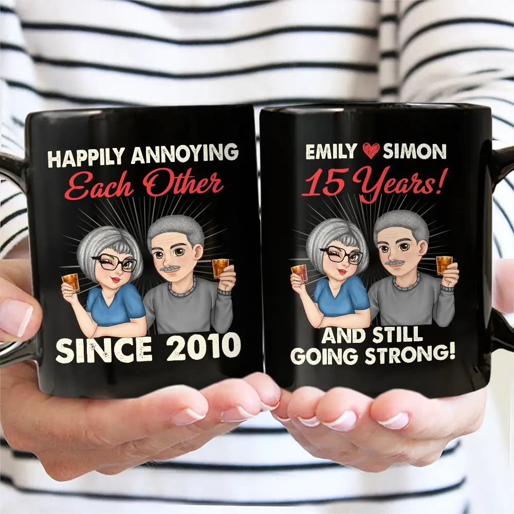 Gift For Couples, Old Couples, Gift For Husband, Gift For Wife, Gift For Boyfriend, Gift For Girlfriend - Couple Happily Annoying Each Other - Personalized Black Mug