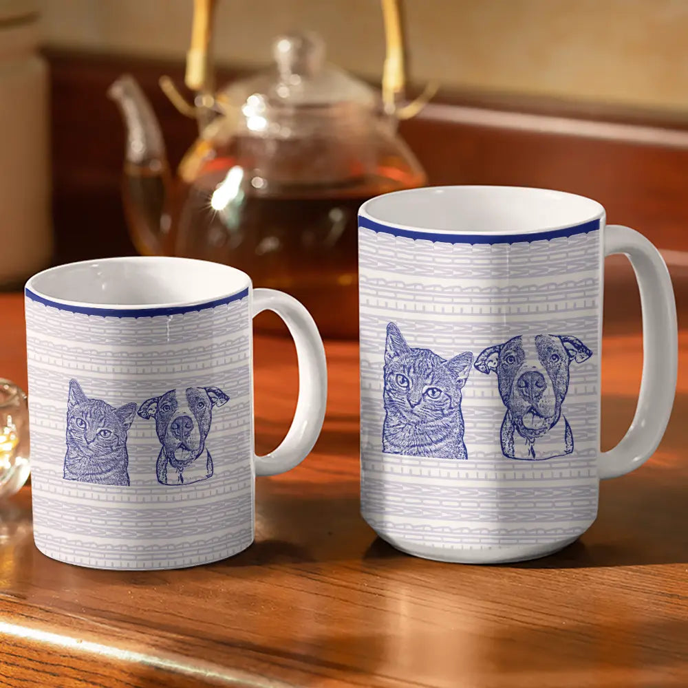 Dog Lovers,Dog Mom,Dog Dad,Cat Lovers,Cat Mom,Cat Dad,Pet Lovers,Pet Mom,Pet Dad,Love - Custom Photo Pencil Drawing Dog Cat Parents Hidden Message - Personalized White Edge-to-Edge Mug