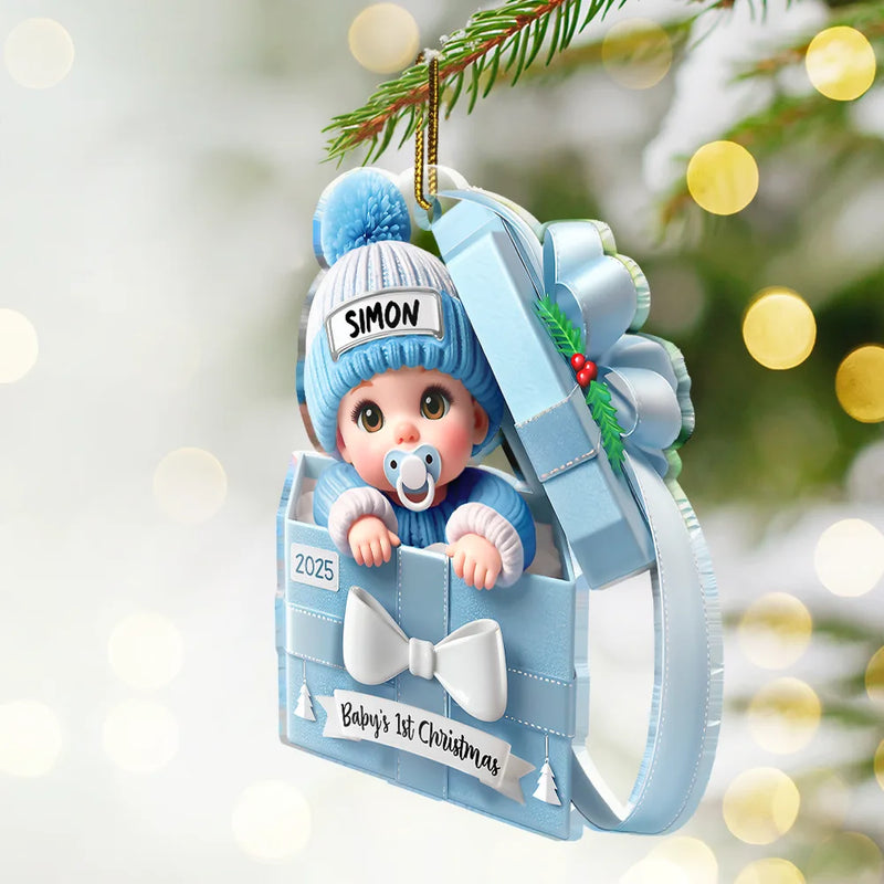 Christmas,New baby,New Dad,New Mom - Baby First Christmas, Baby Reveals, Gift Box 3D Effect - Personalized Custom Shaped Acrylic Ornament