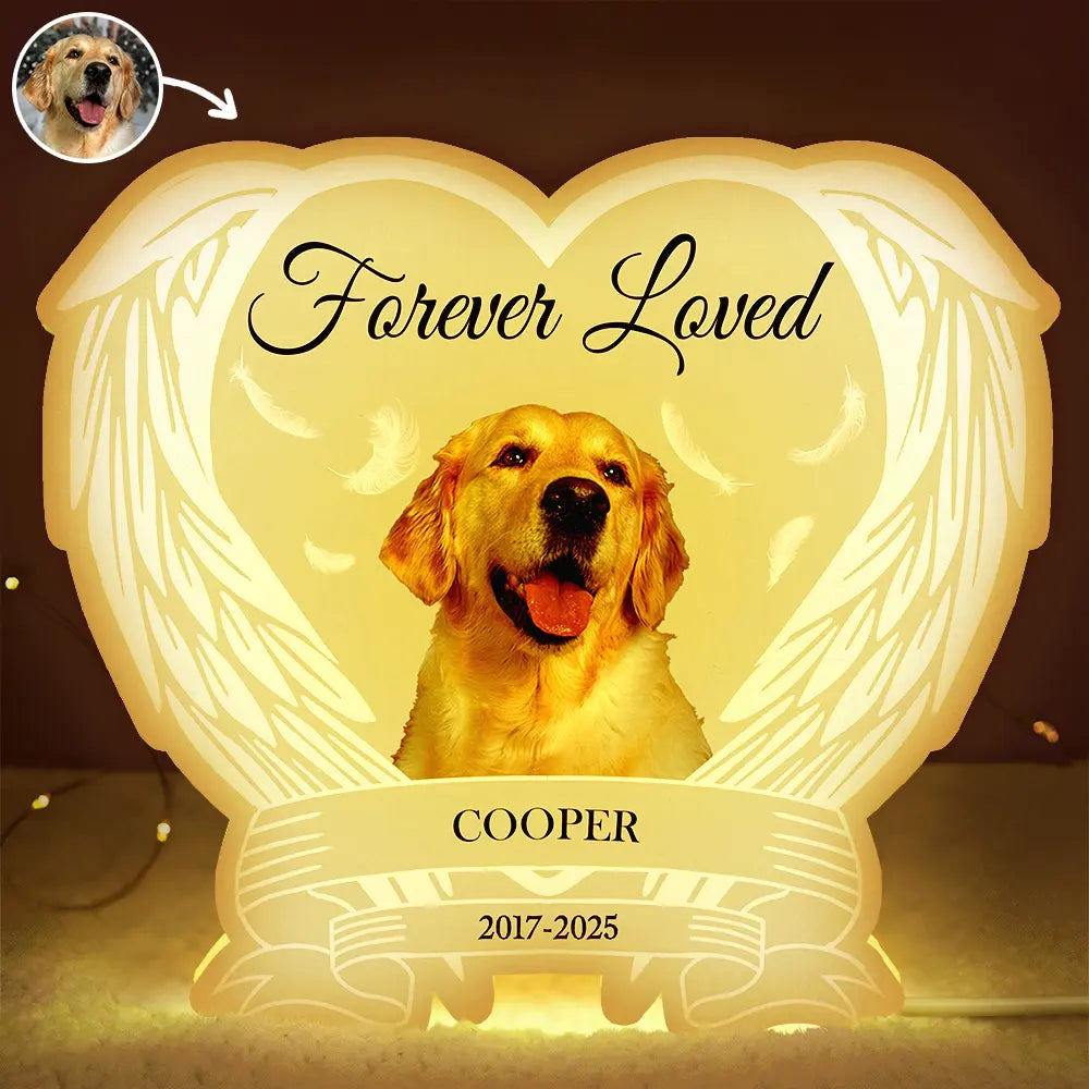Pet Lovers,Cat Lovers,Dog Lovers,Sad,Memorial - Custom Photo Forever Loved Memorial Dog Cat - Personalized Custom Shaped Light Box