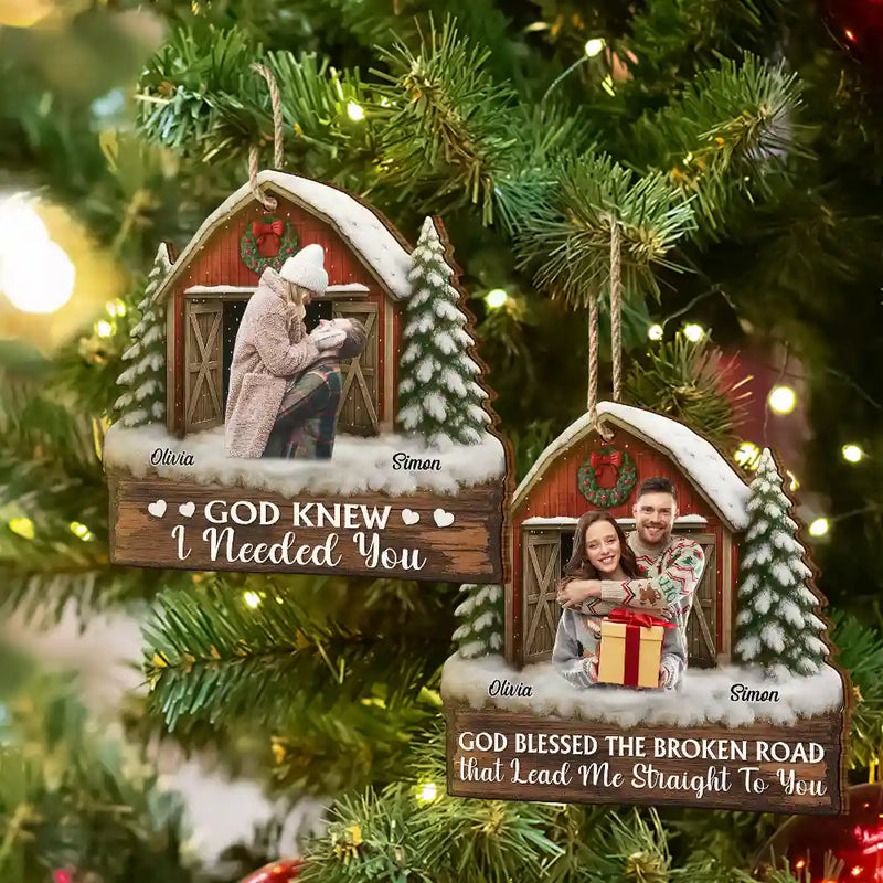 Christmas,Gift For Couples,Gift For Husband,Gift For Wife,Gift For Boyfriend,Gift For Girlfriend,Happy - Custom Photo God Gave Me You Couple Red Barn - Personalized Custom Shaped Wooden Ornament