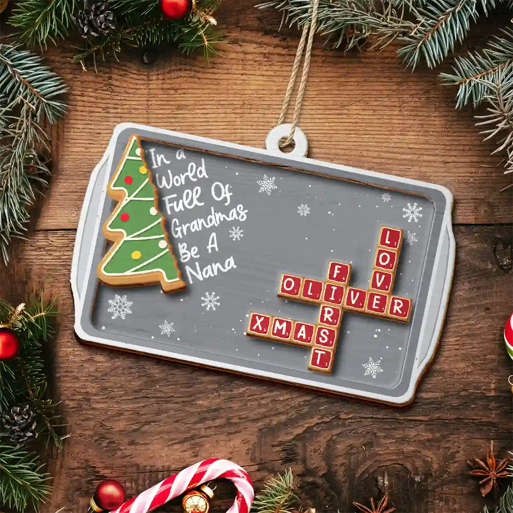 Gift For Grandma,Gift For Women,Christmas,Love - Crossword Srabble Gingerbread Cookie World Full Of Grandmas - Personalized 2-Layered Wooden Ornament