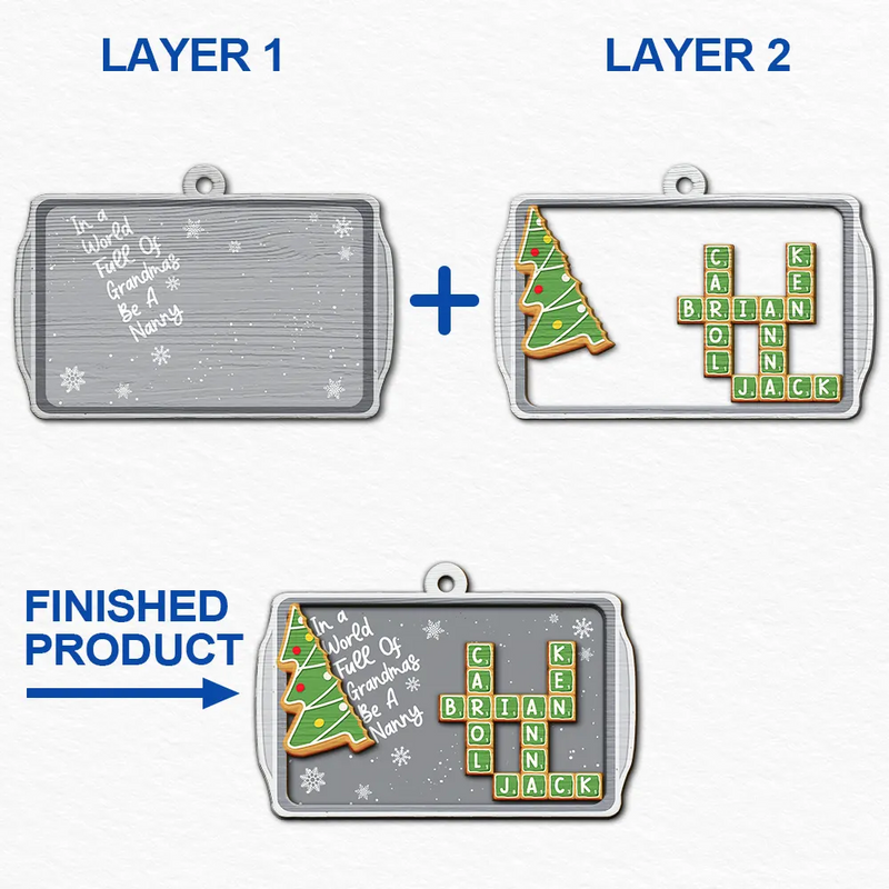 Gift For Grandma,Gift For Women,Christmas,Love - Crossword Srabble Gingerbread Cookie World Full Of Grandmas - Personalized 2-Layered Wooden Ornament