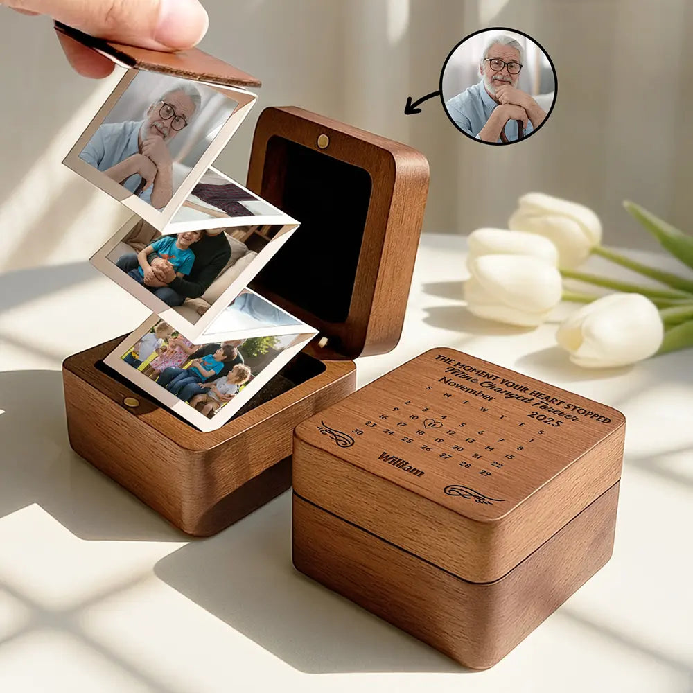 Custom Photo Calendar The Moment Your Heart Stopped - Personalized Wooden Accordion Photo Box