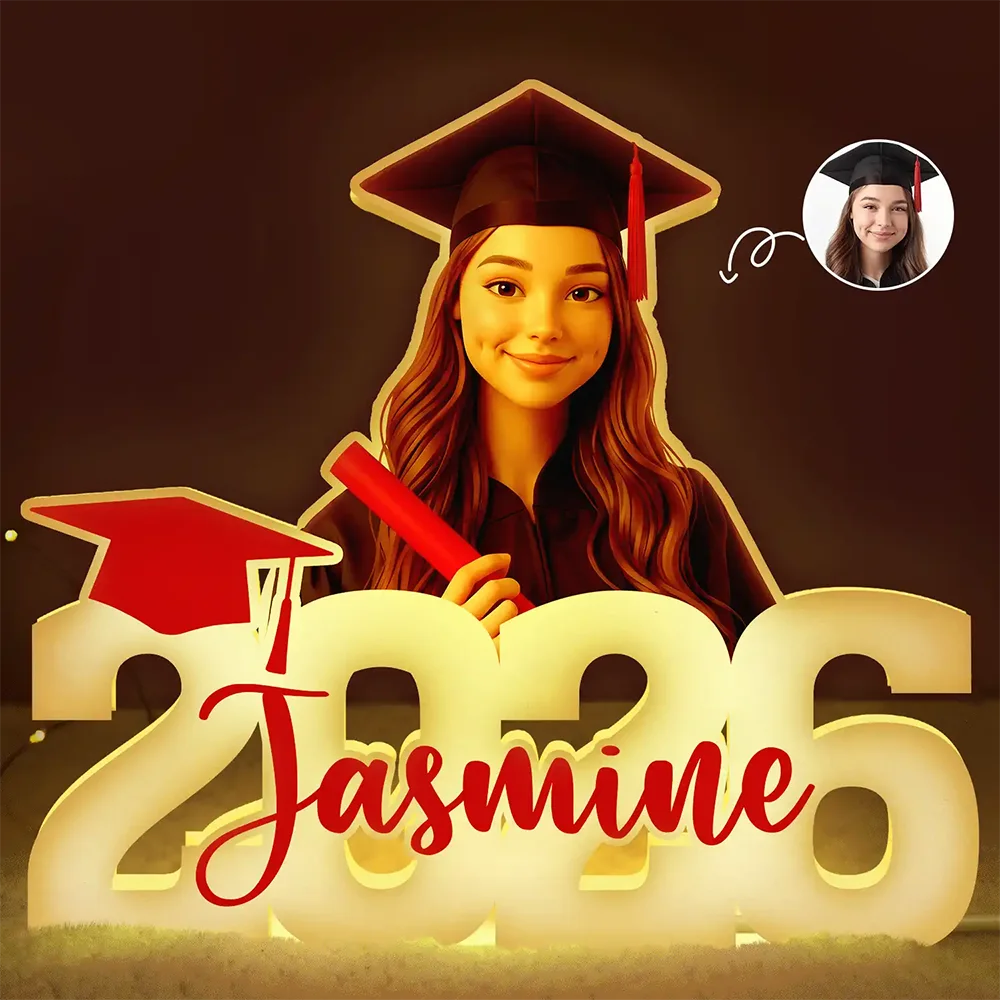Custom Photo Cartoon Portrait Congrats Graduate - Personalized Custom Shaped Light Box