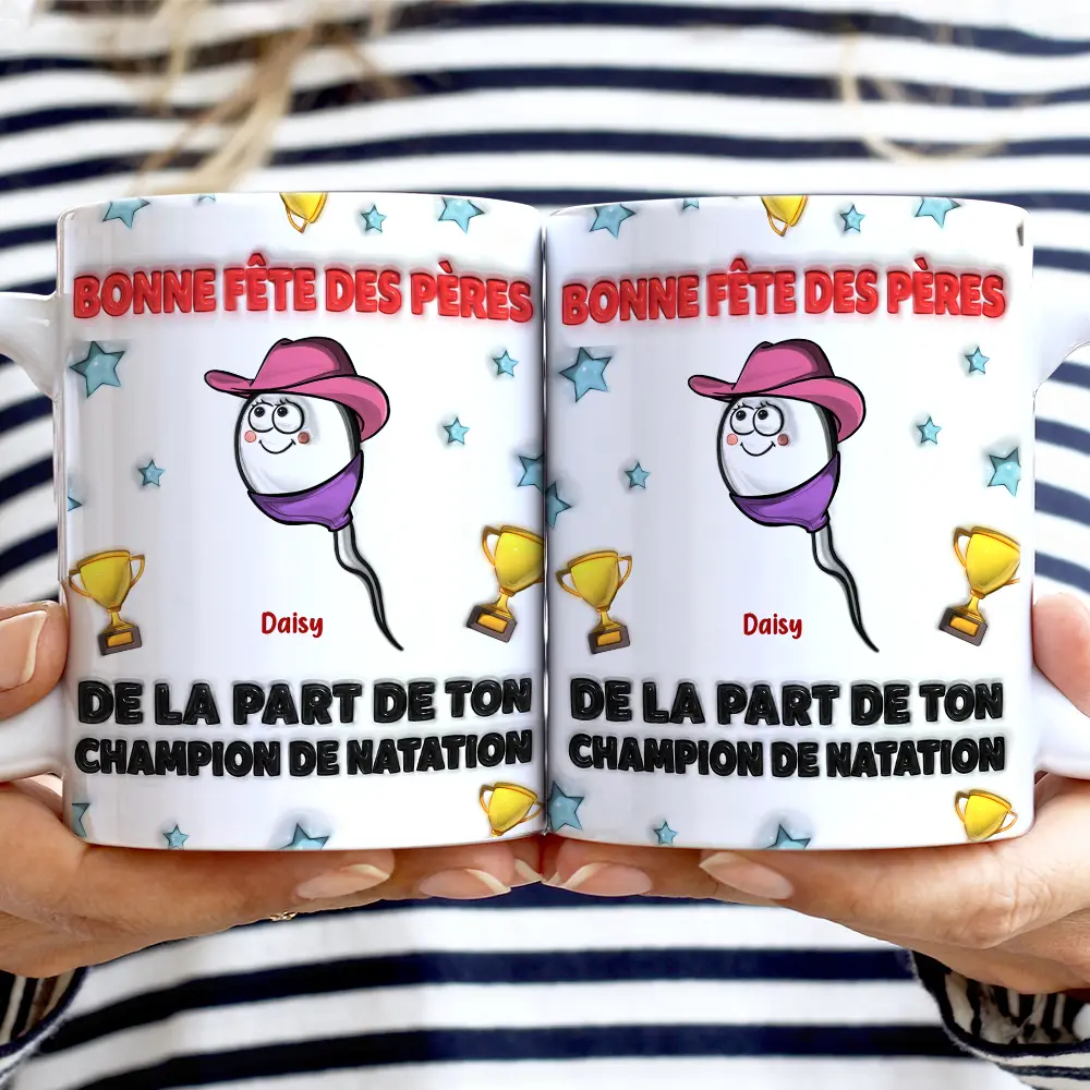 Gift For Husband,Gift For Men,Parents,Gift For Father,Funny,French,Non-Eng,Icon,Humorous - De La Part De Tes Champions De Natation - Impression Effet 3D Gonflé - Tasse Personnalisée Impression Proche Des Bords