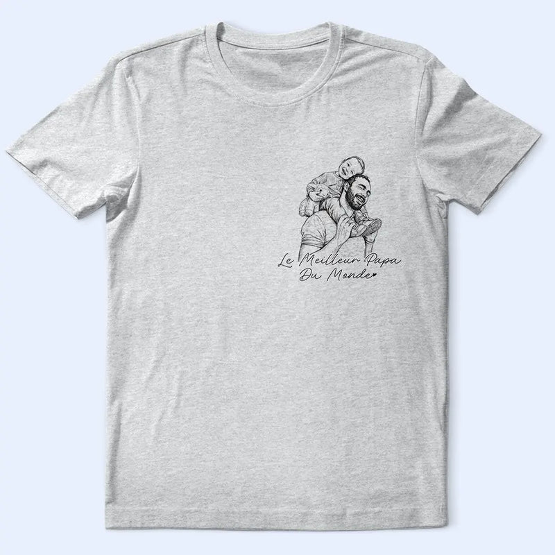 Gift For Father,Custom Photo,Art Design,French,Non-Eng,Sentimental,Photo - Pencil Sketch - Remove BG - Photo Personnalisée Croquis Au Crayon Photo Personnalisée Croquis Au Crayon Meilleur Papa Du Monde Portrait De Famille - T-Shirt Personnalisé