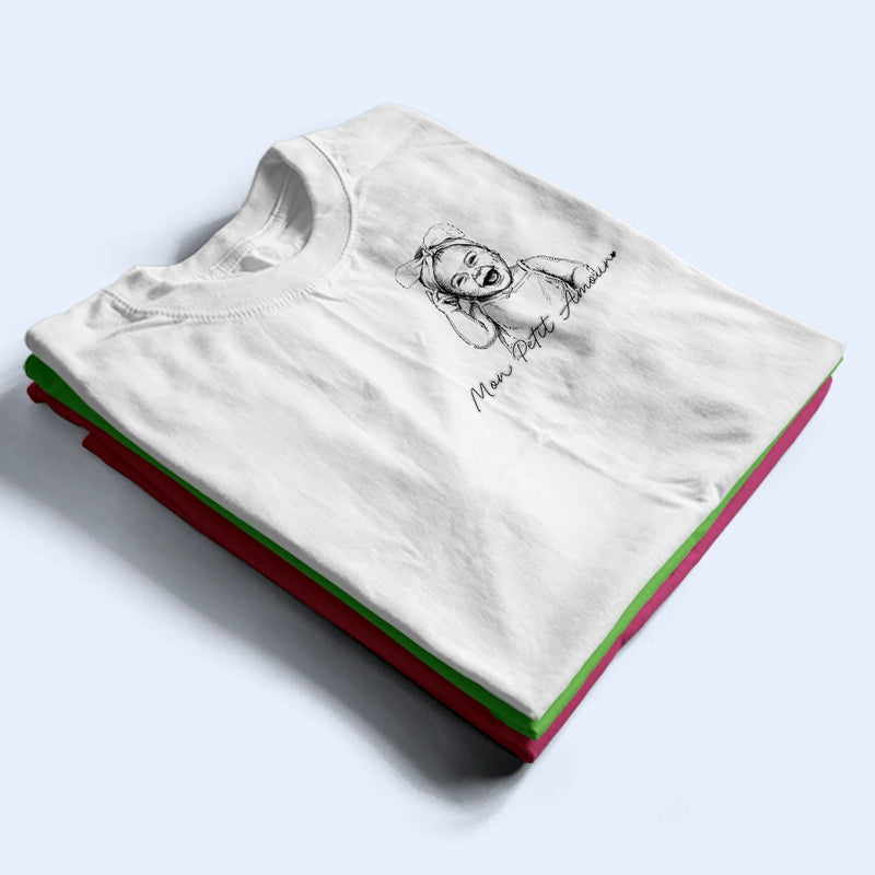 Gift For Father,Custom Photo,Art Design,French,Non-Eng,Sentimental,Photo - Pencil Sketch - Remove BG - Photo Personnalisée Croquis Au Crayon Photo Personnalisée Croquis Au Crayon Meilleur Papa Du Monde Portrait De Famille - T-Shirt Personnalisé