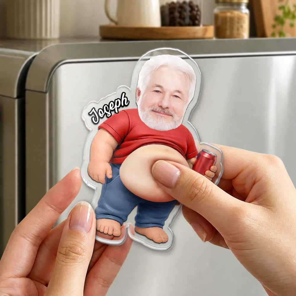 Gift For Father,Custom Photo,Humorous,Cut-Face Photo - Custom Photo Chilling Dad Bod - Personalized Squishy Acrylic Fridge Magnet