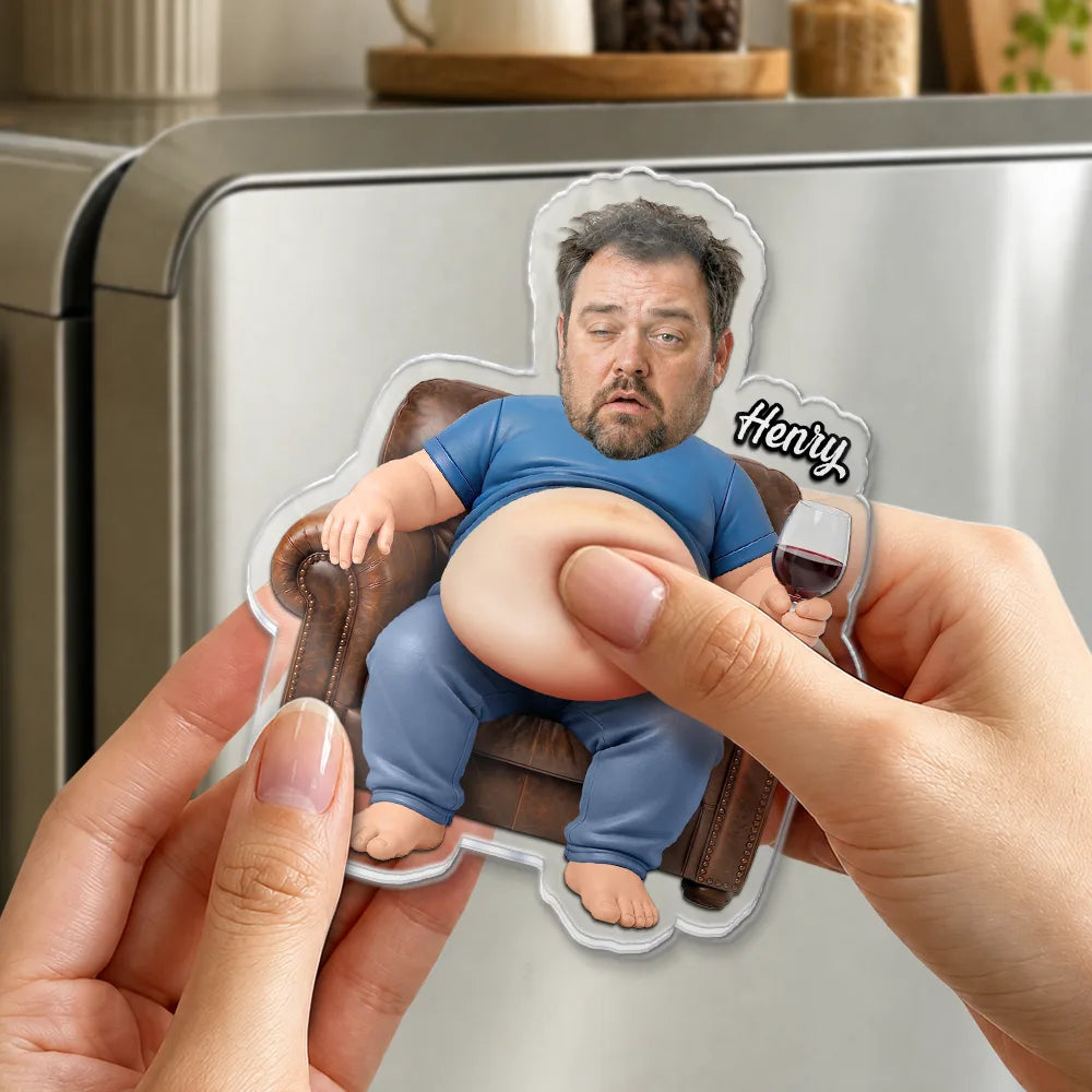Gift For Father,Custom Photo,Humorous,Cut-Face Photo - Custom Photo Chilling Dad Bod - Personalized Squishy Acrylic Fridge Magnet