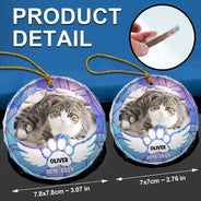 Memorial, Pet Lovers, Cat Lovers, Dog Lovers - Custom Photo In Loving Memory Pet Wings - Personalized Circle Glass Ornament
