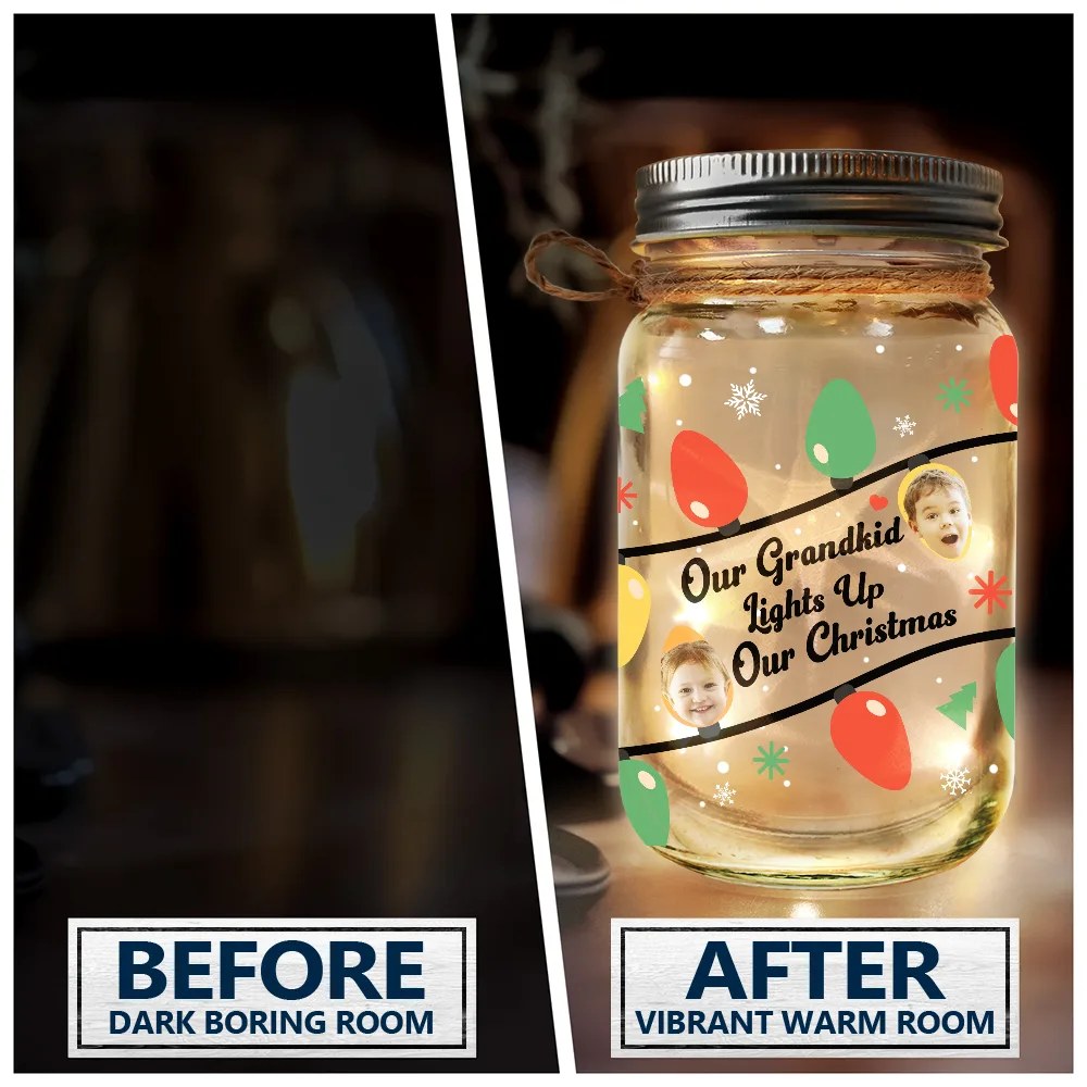 Custom Photo Light Up My Christmas - Personalized Mason Jar Light